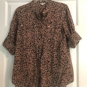 Calvin Klein, mock neck, button up